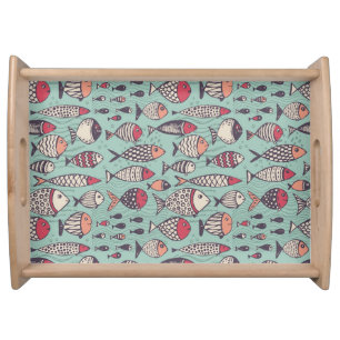 Funny fishes: hand-drawn seamless pattern. serving tray