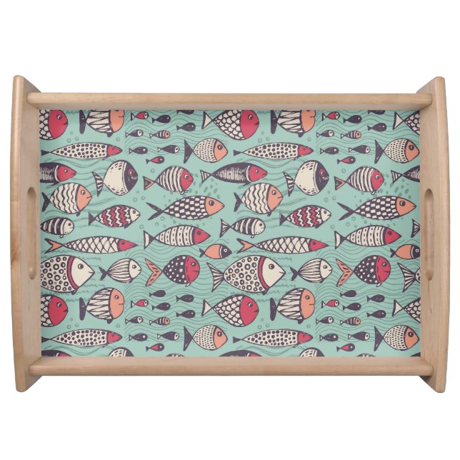 Funny fishes: hand-drawn seamless pattern. serving tray (Front)