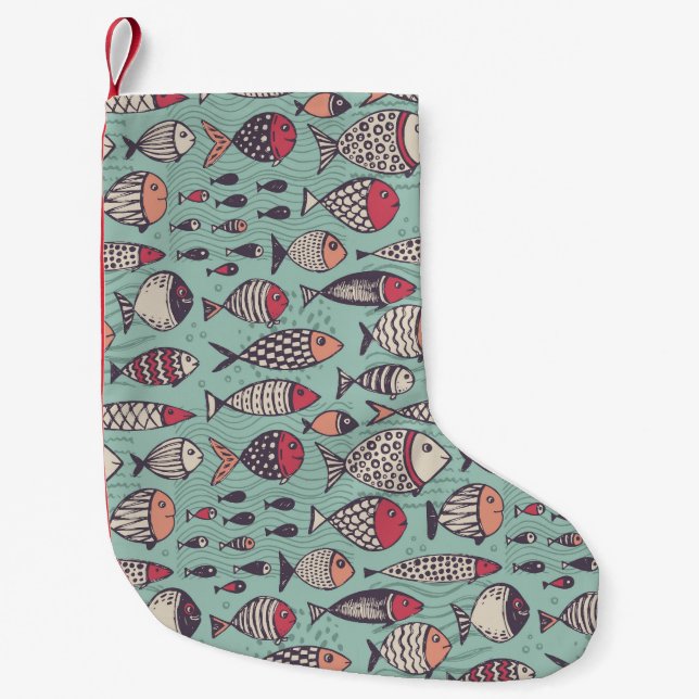 Funny fishes: hand-drawn seamless pattern. small christmas stocking (Front)