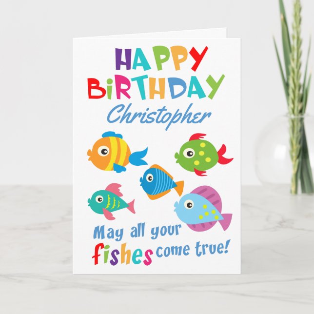 Funny Fishes Personalized Birthday Card (Front)