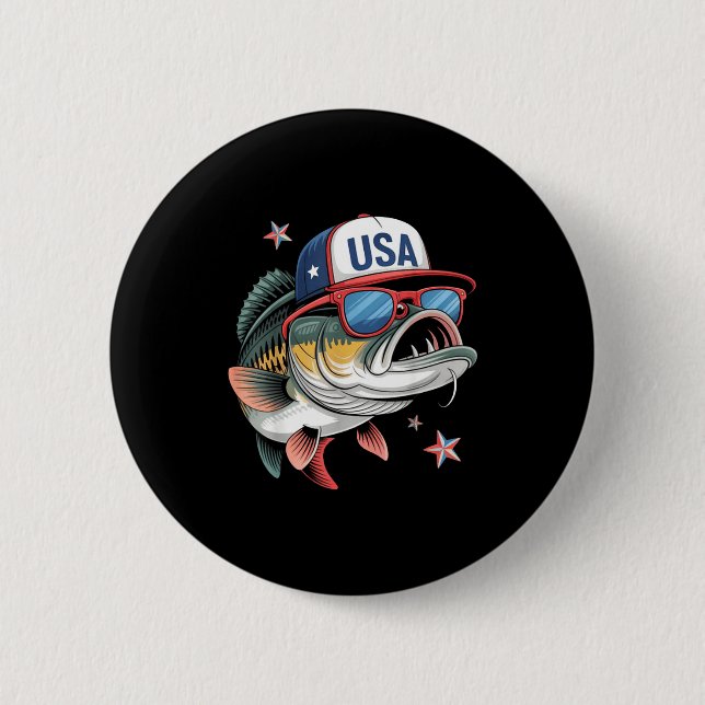 Funny Fishing &amp; Fisherman Gift American Flag  Button (Front)