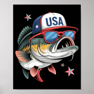 Funny Fishing &amp; Fisherman Gift American Flag  Poster