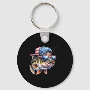 Funny Fishing And Fisherman Gift American Flag Keychain
