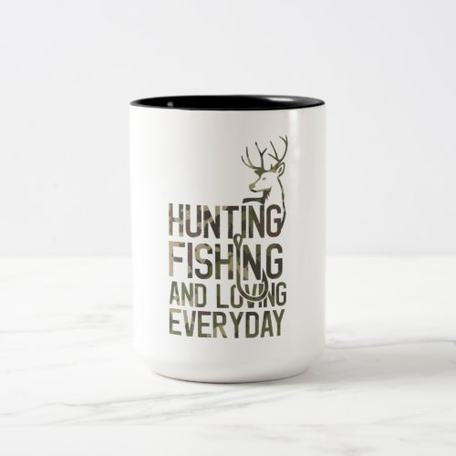 Funny Fishing And Hunting Camo Hunter Fisherman Two_Tone Coffee Mug