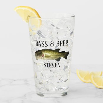 Funny Fishing Bass And Beer Drinking Glass by JennLenayDesigns at Zazzle