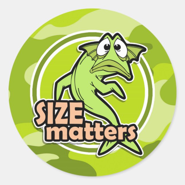 Funny Fishing; bright green camo, camouflage Classic Round Sticker (Front)