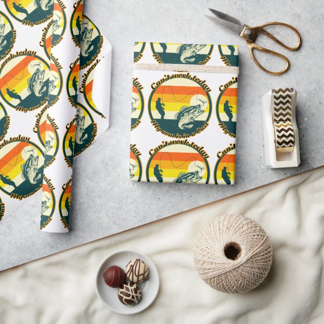 Funny Fishing Can't Work Today My Arm Is In A Cast Wrapping Paper (Crafts)