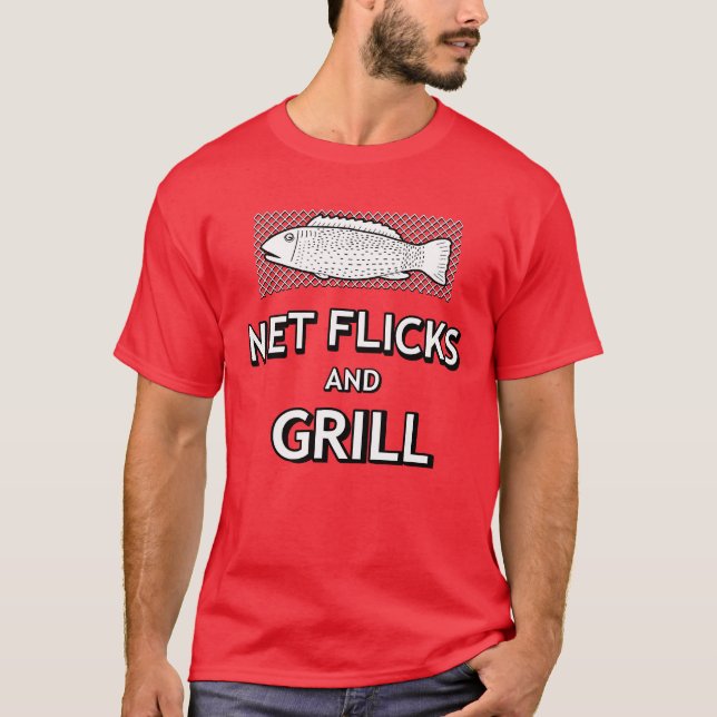 Funny Fishing Cast Net Fish Joke Parody T-Shirt (Front)