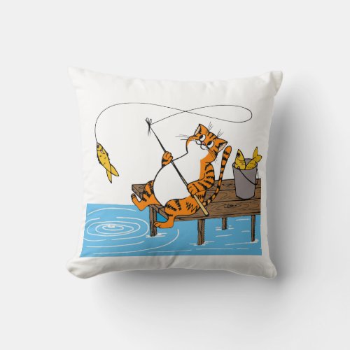 Funny Fishing Cat Pillow
