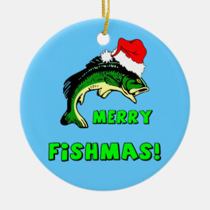 Funny fishing ceramic ornament