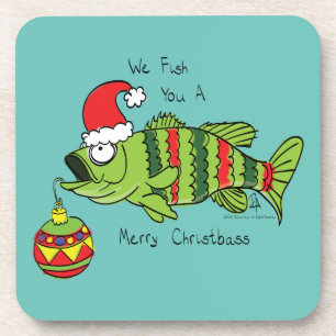 Funny Fishing Christmas Bass Fish Cute Cartoon Beverage Coaster