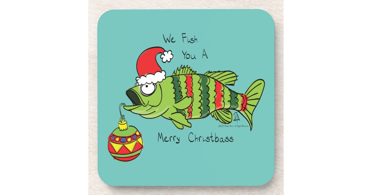Funny Fishing Christmas Bass Fish Cute Cartoon Beverage Coaster Zazzle Com Merry christmas | fish rudolph | funny. funny fishing christmas bass fish cute cartoon beverage coaster zazzle com