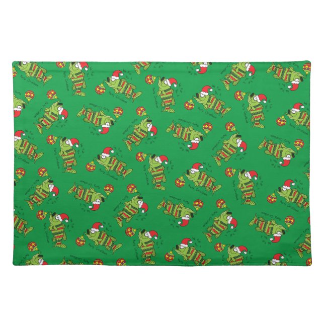 Funny Fishing Christmas Bass Fish Cute Cartoon Cloth Placemat (Front)
