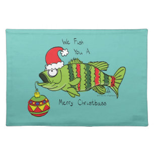Funny Fishing Christmas Bass Fish Cute Cartoon Cloth Placemat