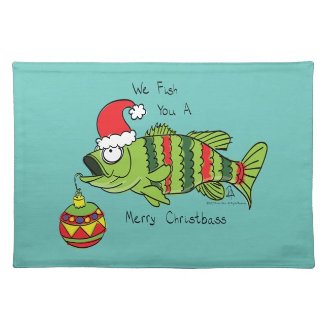 Funny Fishing Christmas Bass Fish Cute Cartoon Cloth Placemat (Front)