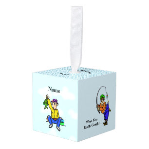 Funny Fishing Christmas Cube Ornament
