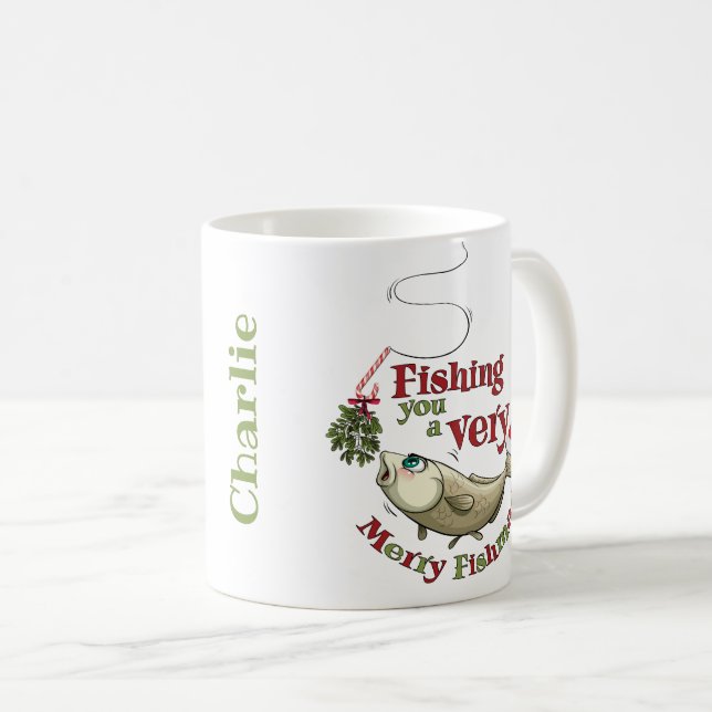 Funny Fishing Christmas - Merry Fishmas Mistletoe Coffee Mug (Front Right)