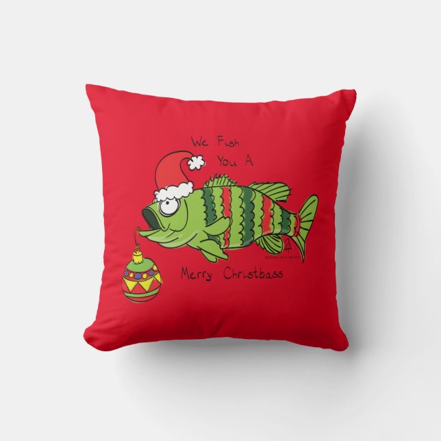 Funny Fishing Christmas Throw Pillow (Front)
