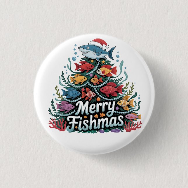 Funny Fishing Christmas Tree Fish Fisher Lover  Button (Front)