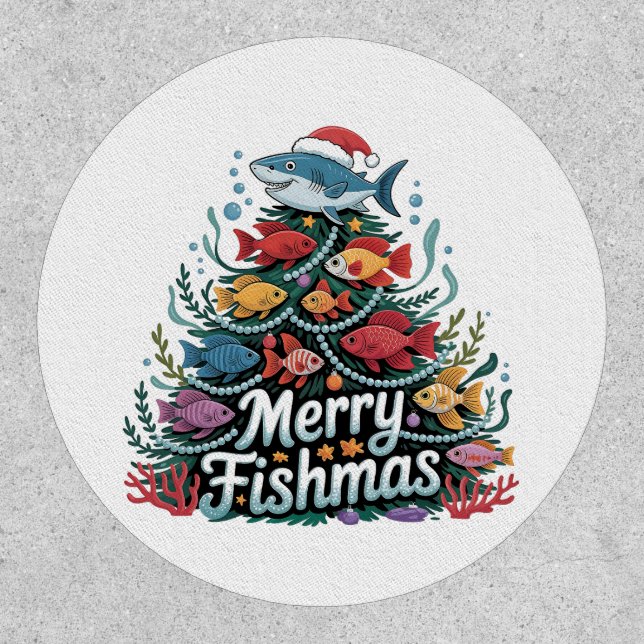Funny Fishing Christmas Tree Fish Fisher Lover  Patch (Front)