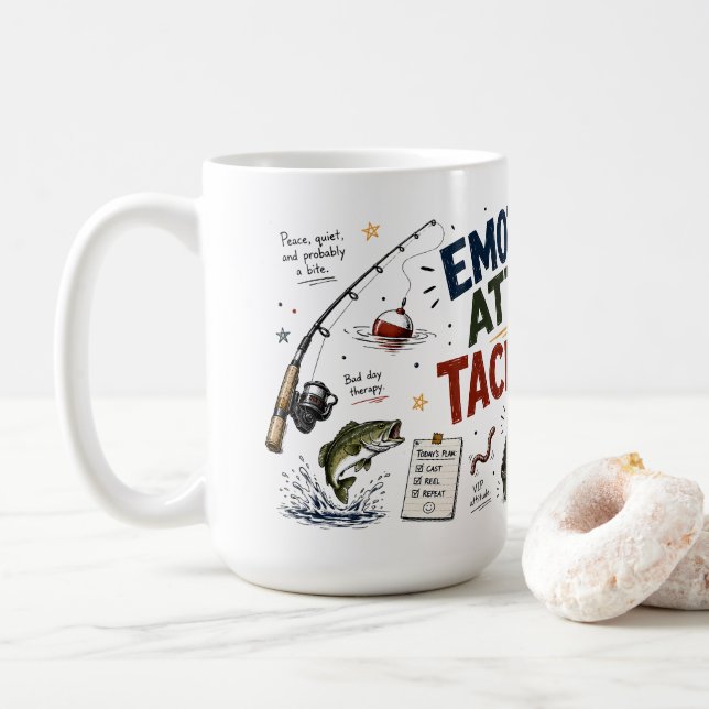 Funny Fishing Dad Mug | Tackle Box Humor (With Donut)