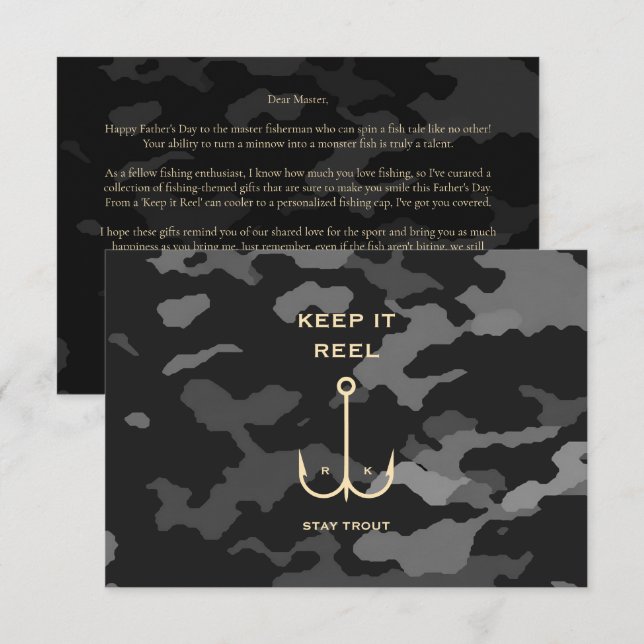 Funny Fishing Father's Day Camo Letter Thank You Card (Front/Back)