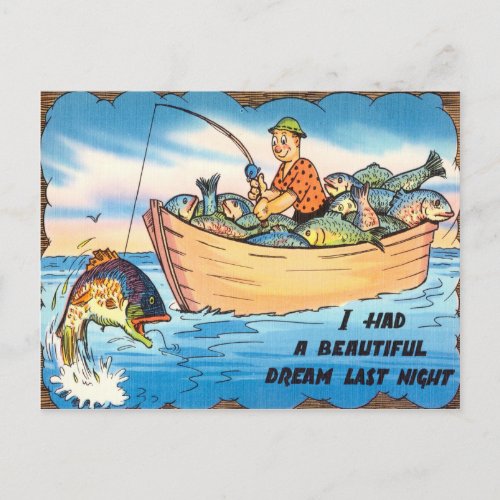 Funny Fishing Fish Postcard Fisherman Boat Cartoon