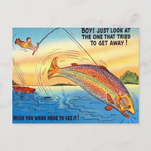 Funny Fishing Fish Postcard Fisherman Cartoon