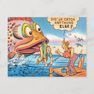 Funny Fishing Fisherman Postcard Fish Cartoon