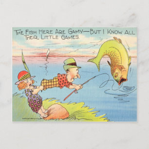 Funny Fishing Fisherman Postcard Fish Cartoon