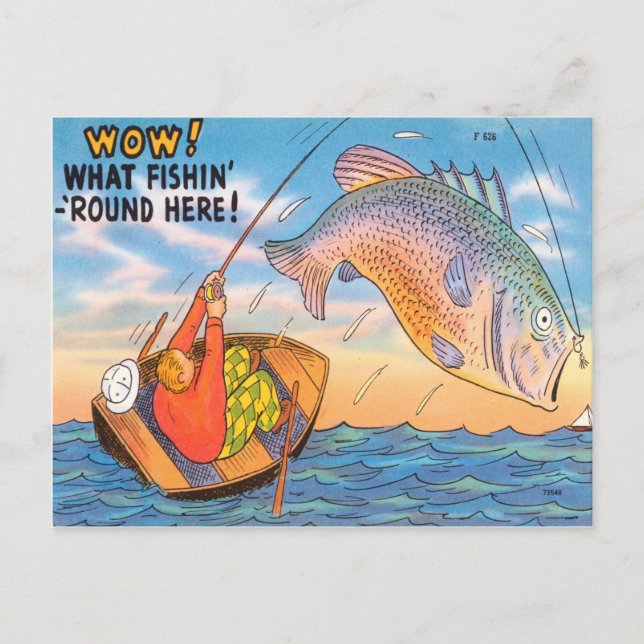 Funny Fishing Fisherman Postcard  Fish Cartoon (Front)