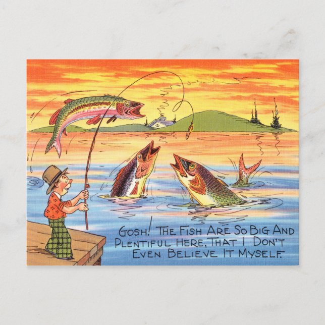 Funny Fishing Fisherman Postcard  Fish Cartoon (Front)