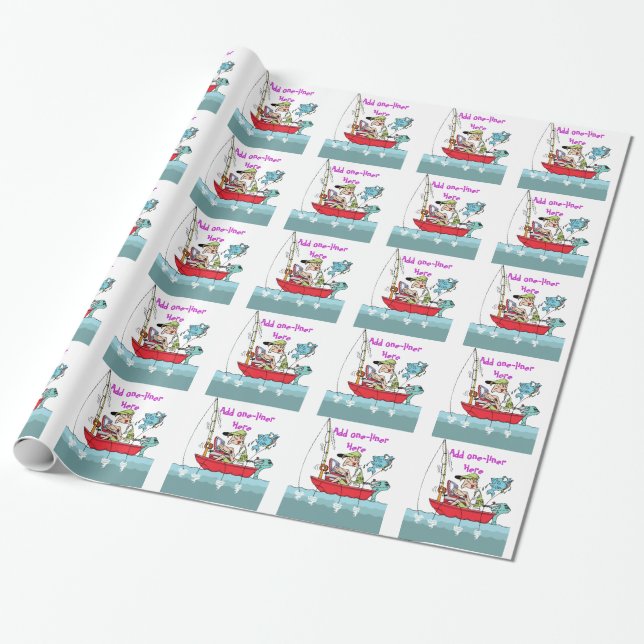 Funny Fishing Gag Gift Personalized Wrapping Paper (Unrolled)