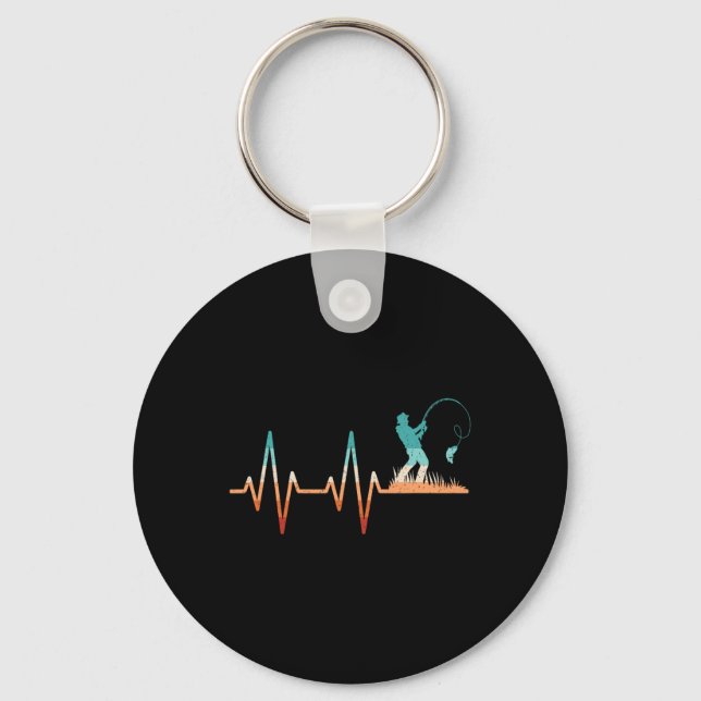 Funny Fishing Heartbeat B Fish Retro Fisherman  Keychain (Front)