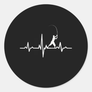 Funny Fishing Heartbeat With Fishing Rod Classic Round Sticker