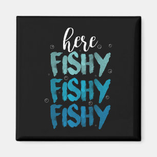Funny Fishing Here Fishy Love Summer Lake Gift  Magnet