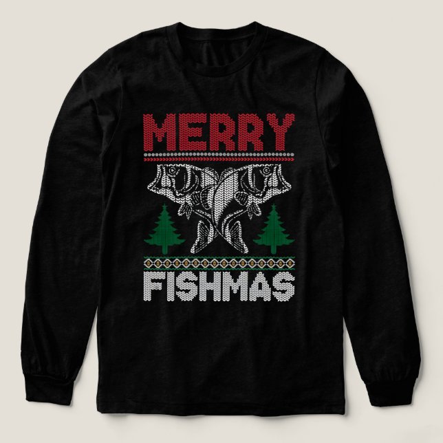 Funny Fishing Holiday Merry Fishmas and New Year  Tri-Blend Shirt (Design Front)