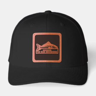 Funny Fishing Hooked on Bad Decisions Leather Patch Hat