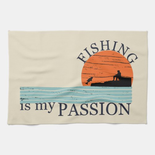 funny fishing is my life quotes kitchen towel