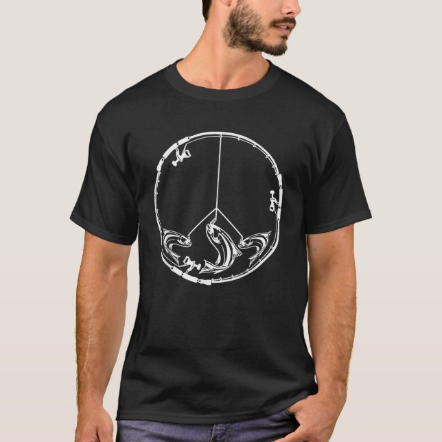 funny fishing mens fishing rod peace sign T Shirt (Front)