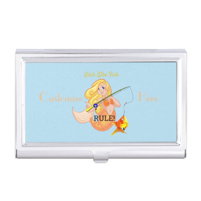Funny Fishing Mermaid Girl Thunder_Cove     Business Card Case (Front)
