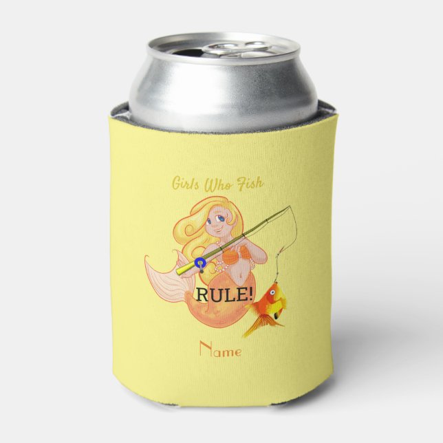 Funny Fishing Mermaid Girl Thunder_Cove   Can Cooler (Can Front)