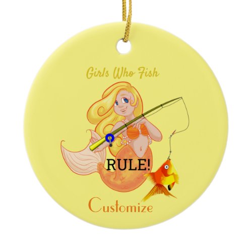 Funny Fishing Mermaid Girl Thunder_Cove   Ceramic Ornament