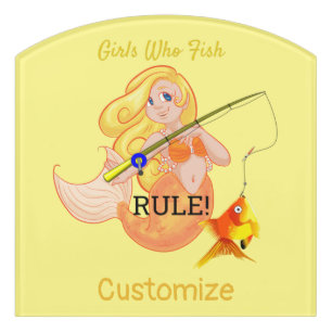 Funny Fishing Mermaid Girl Thunder_Cove Door Sign