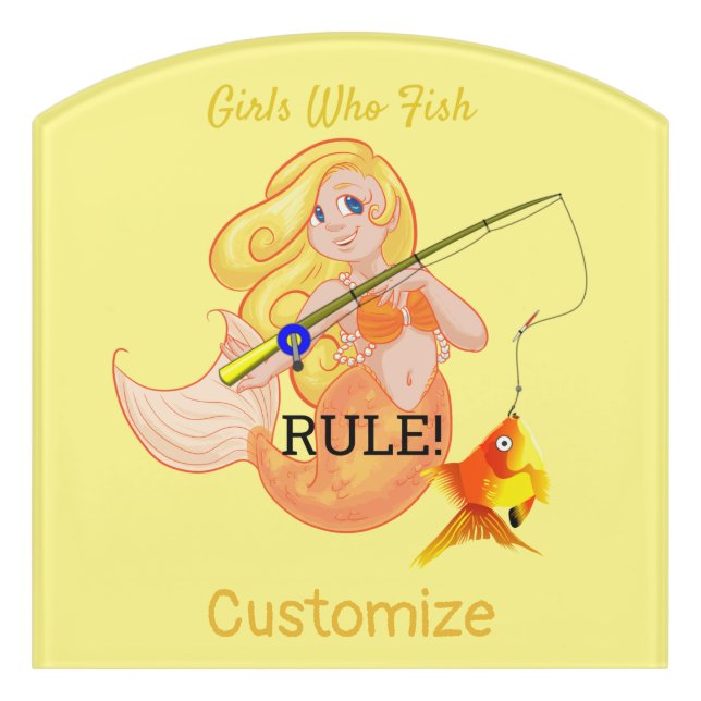 Funny Fishing Mermaid Girl Thunder_Cove   Door Sign (Contour Front)