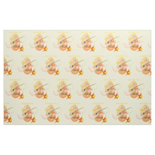Funny Fishing Mermaid Girl Thunder_Cove  Fabric