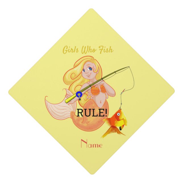 Funny Fishing Mermaid Girl Thunder_Cove Graduation Cap Topper (Front)