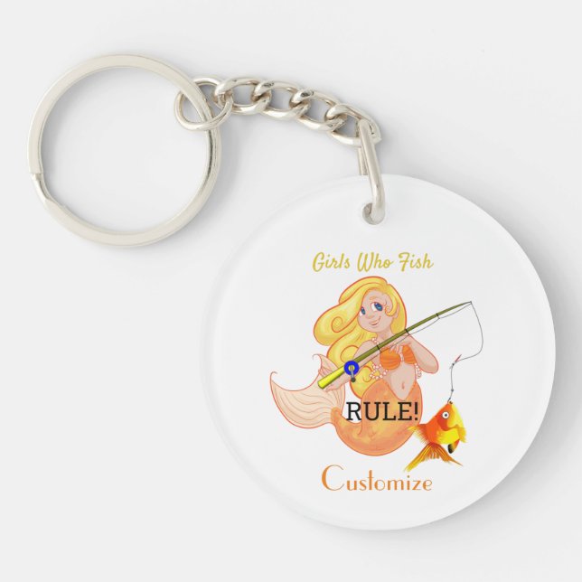 Funny Fishing Mermaid Girl Thunder_Cove   Keychain (Front)