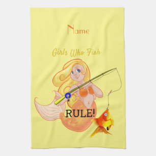 Funny Fishing Mermaid Girl Thunder_Cove Kitchen Towel