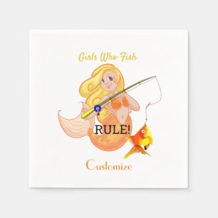 Funny Fishing Mermaid Girl Thunder_Cove   Napkins